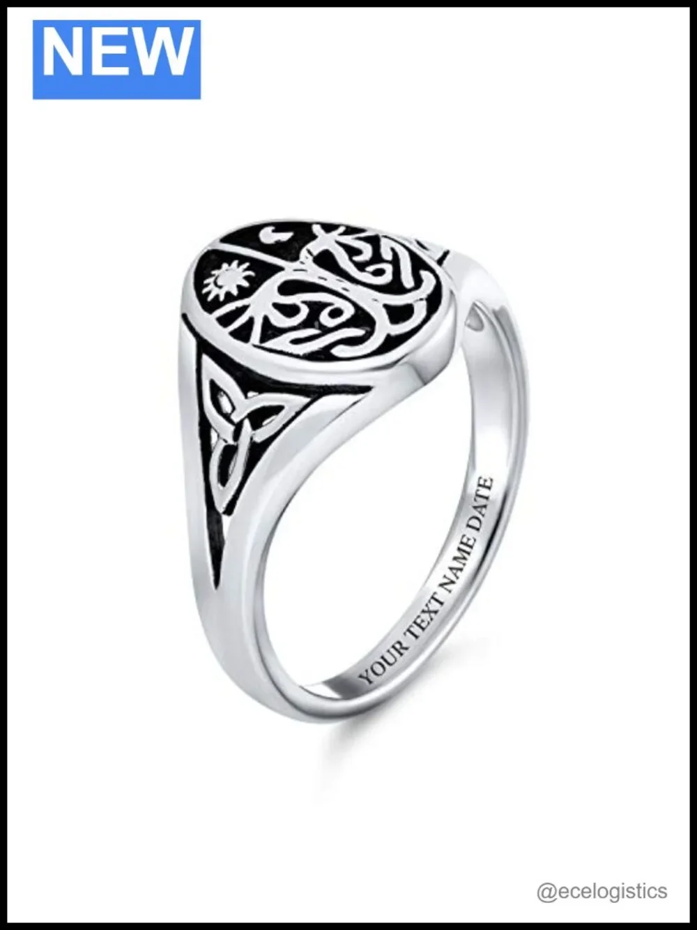 Sterling Silver Tree of Life Signet Ring Celtic Sun Moon Oxidized
